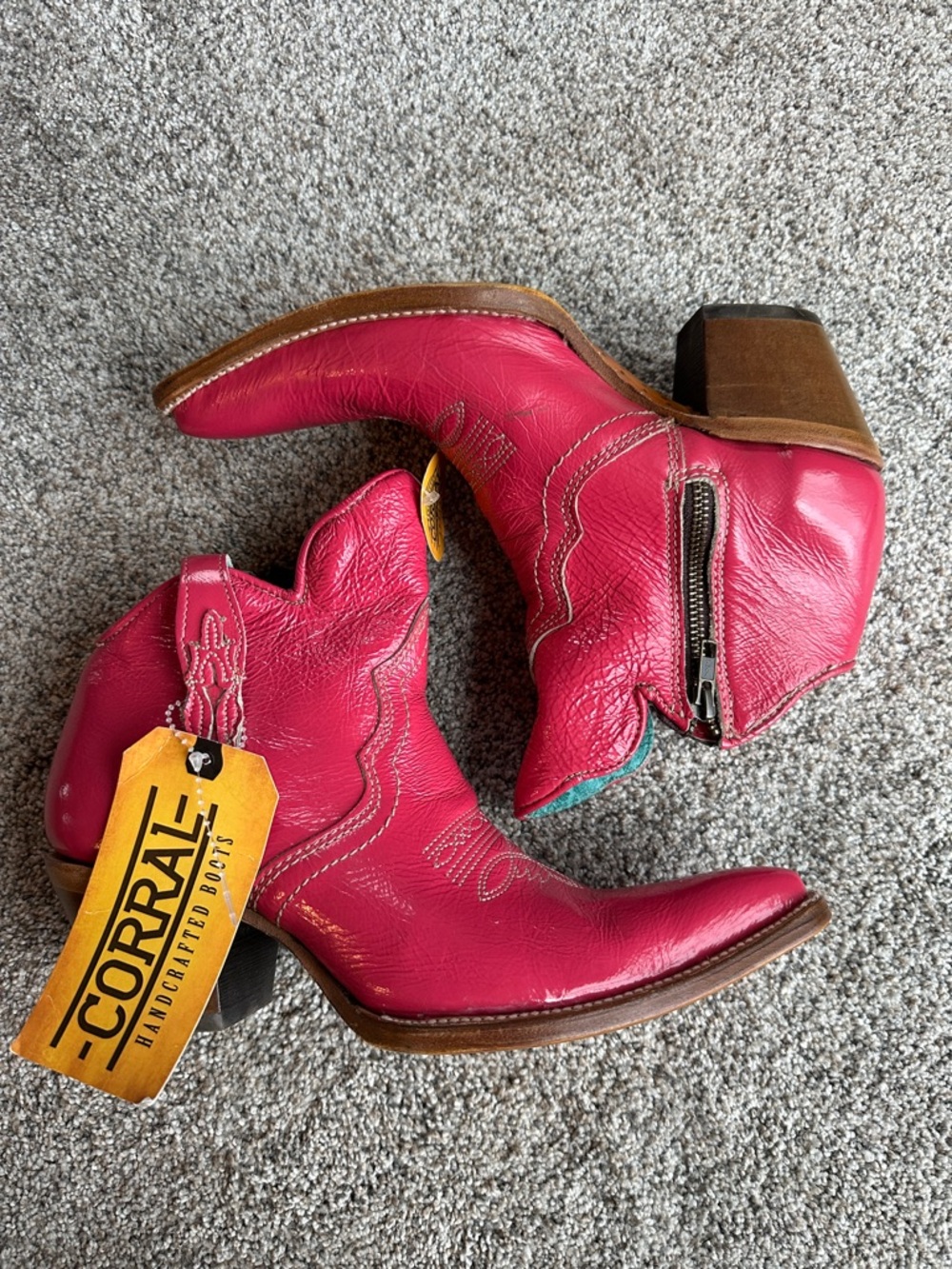 Corral Women's Bright Pink Leather Western Ankle Boots